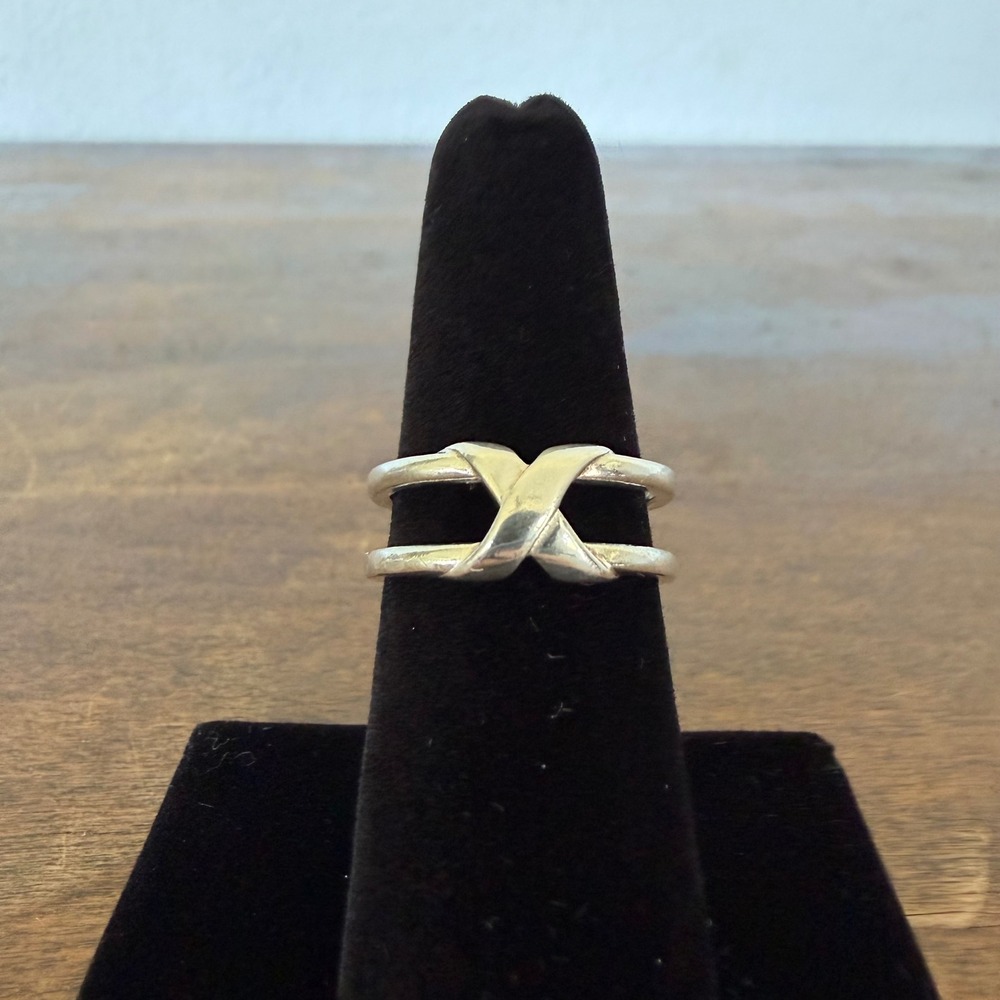 Vintage dainty Modernist Wide Sterling Silver 925 Solid Band Ring Sz 7